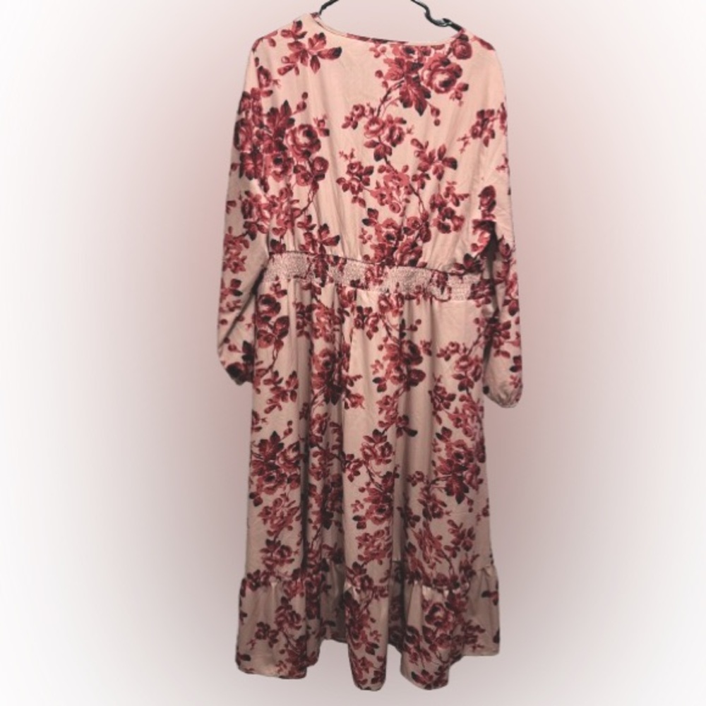 floral faux wrap, lantern sleeve, pockets, midi dress sz 18-20 - Picture 3 of 7